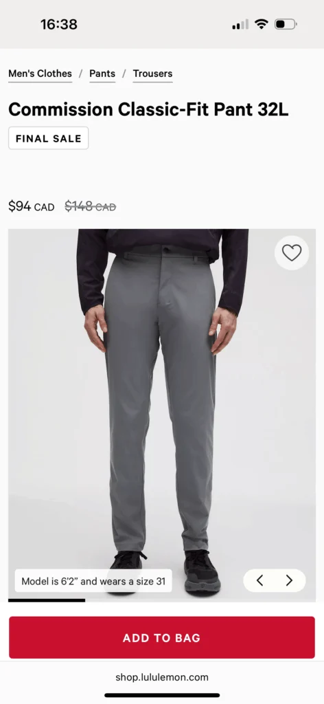 Image for Pantalon commission ajusté LULULEMON grège (taille 34)