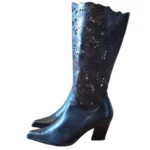 Featured thumbnail for Franco Paolucci Black Italian Leather Filigree Cut Out Heeled Boots Size 38