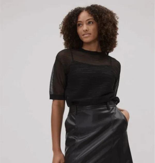 Featured image for Haut noir | col rond, texture transparente
