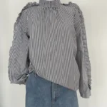 Featured thumbnail for Pink Tartan blouse à rayures 100% coton col montant avec volants et perles - Taille 4