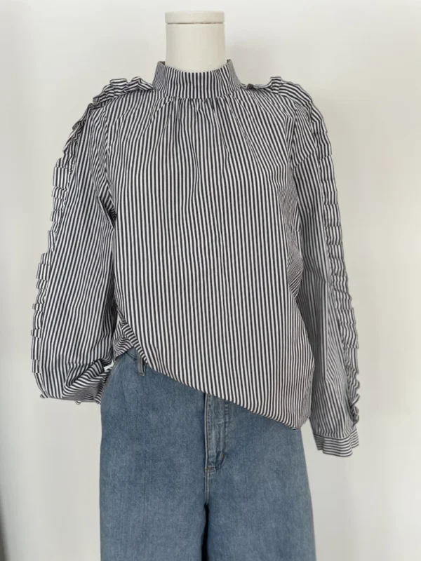 Featured image for Pink Tartan blouse à rayures 100% coton col montant avec volants et perles - Taille 4