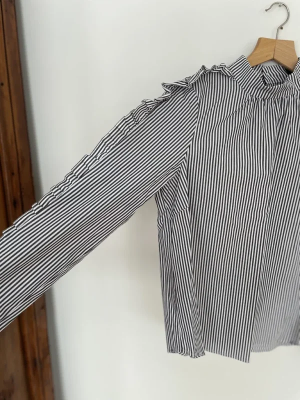Image for Pink Tartan blouse à rayures 100% coton col montant avec volants et perles - Taille 4