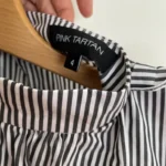 Thumbnail for Pink Tartan blouse à rayures 100% coton col montant avec volants et perles - Taille 4