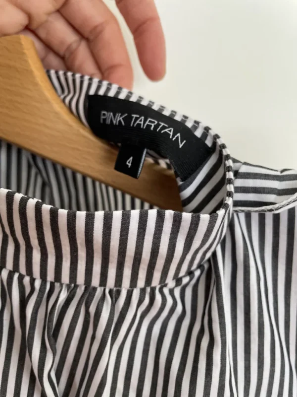 Image for Pink Tartan blouse à rayures 100% coton col montant avec volants et perles - Taille 4