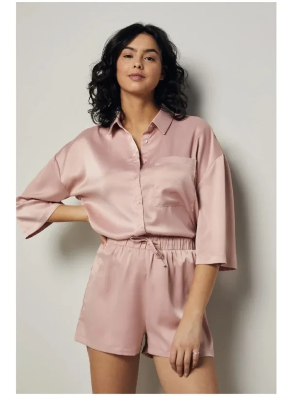 Featured image for Ensemble de nuit rose en satin - Small
