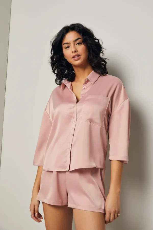 Image for Ensemble de nuit rose en satin - Small