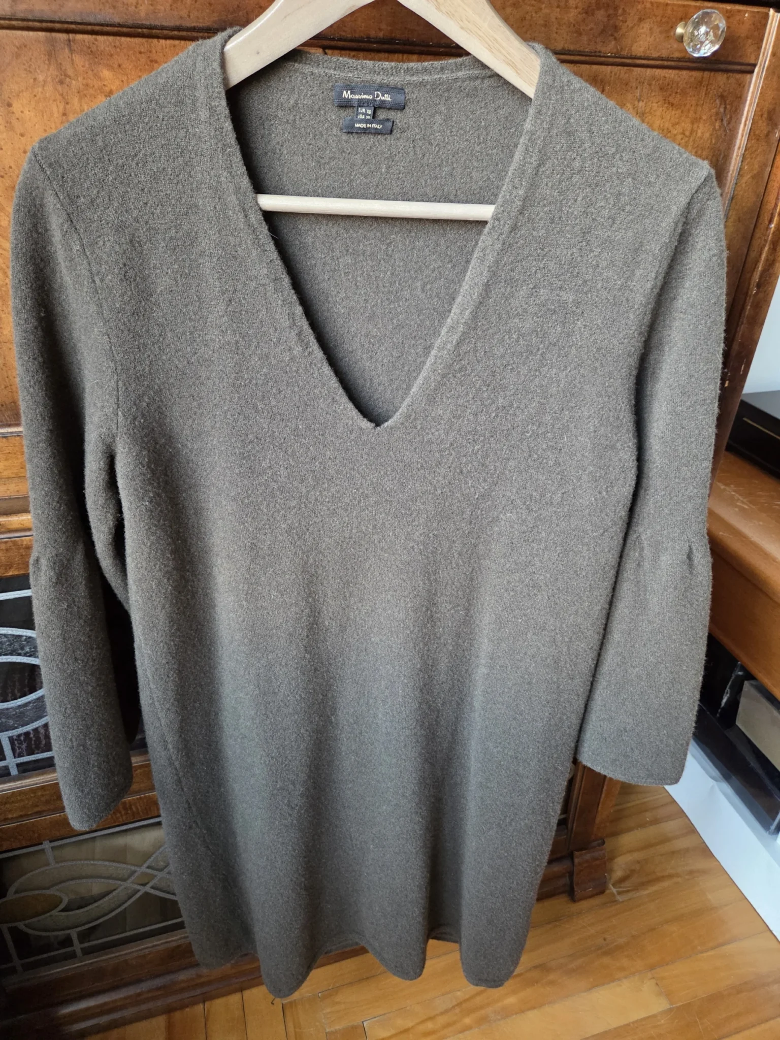 Image for Massimo Dutti-Elegant dress Khaki 91% wool