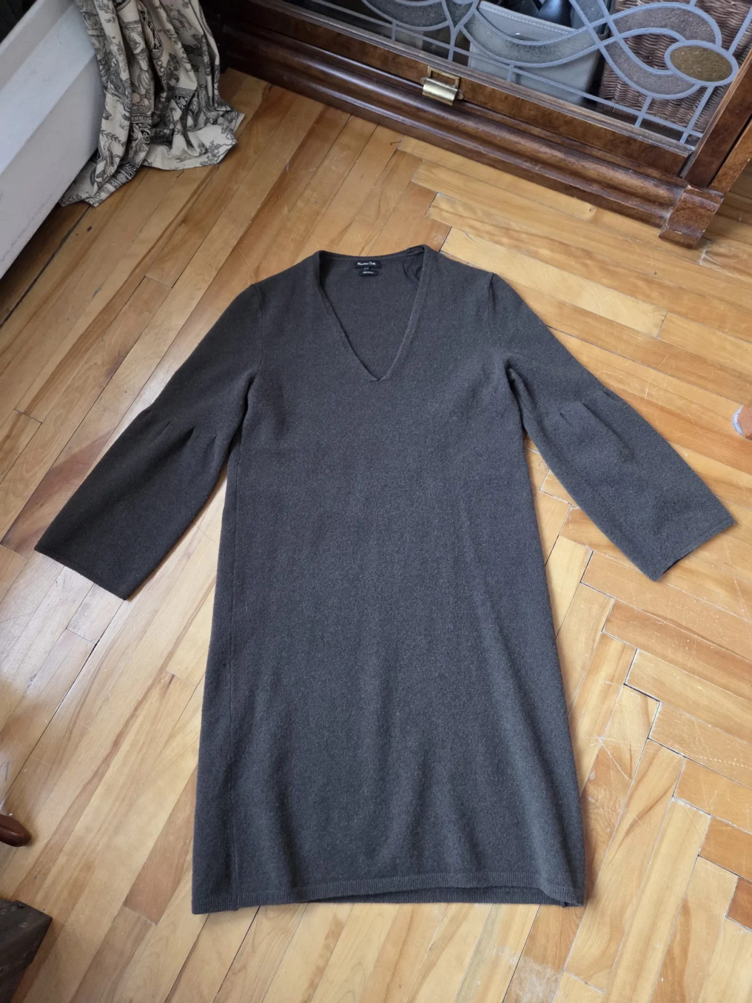 Image for Massimo Dutti-Elegant dress Khaki 91% wool