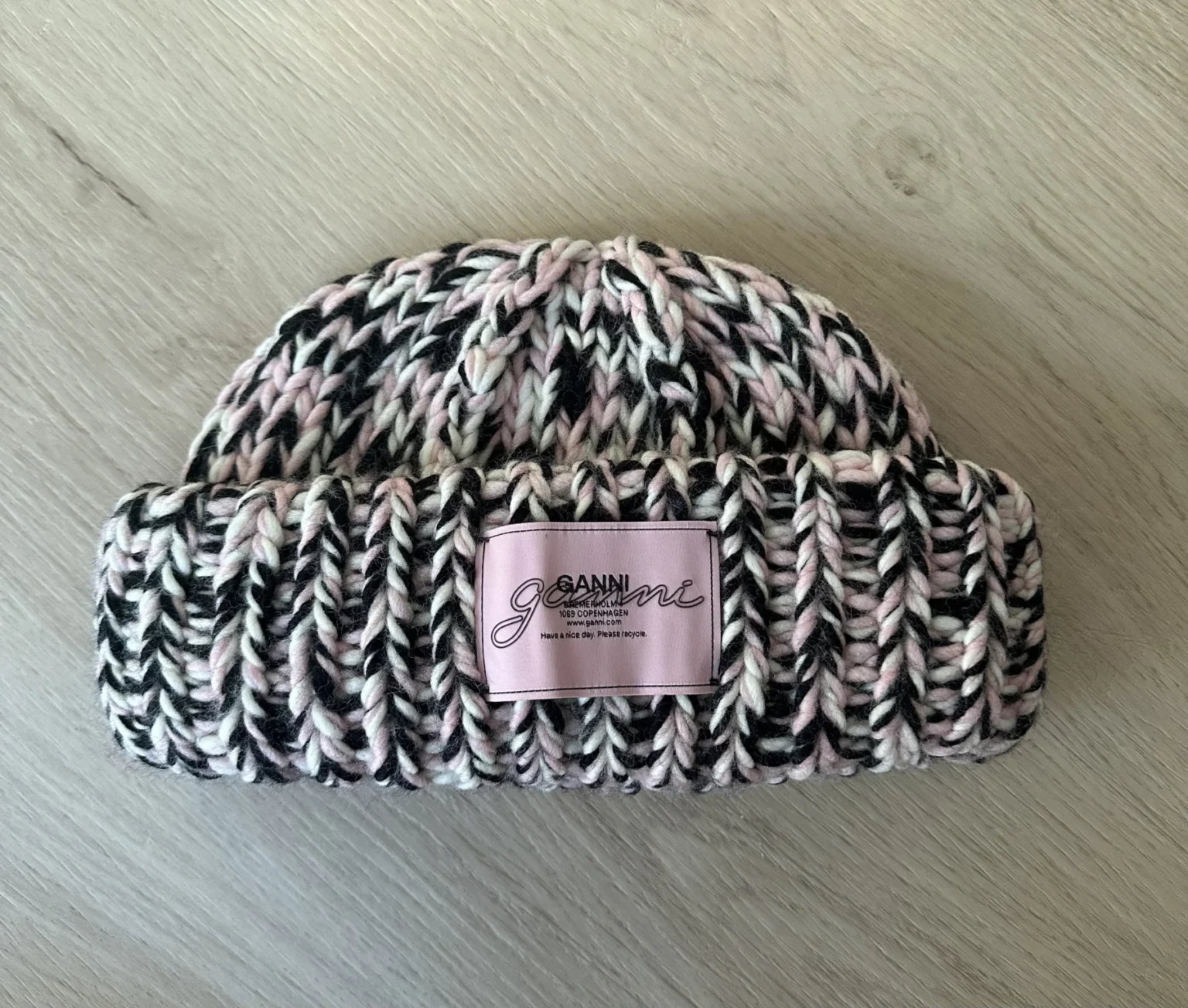 Featured image for Ganni Pink Woven Handknit Beanie
