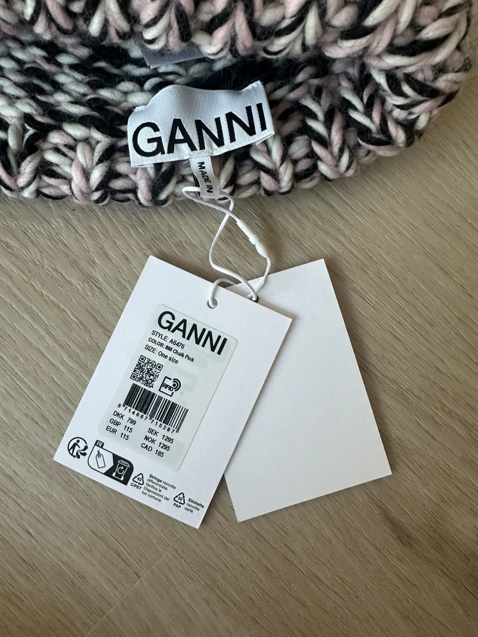 Image for Ganni Pink Woven Handknit Beanie