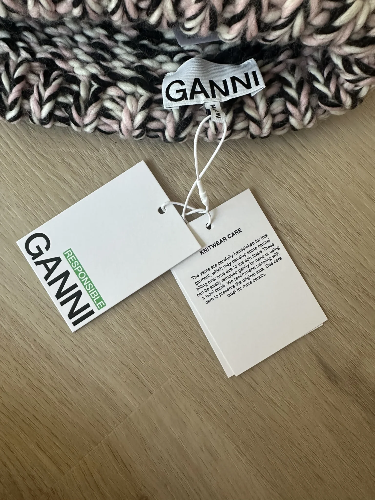 Image for Ganni Pink Woven Handknit Beanie