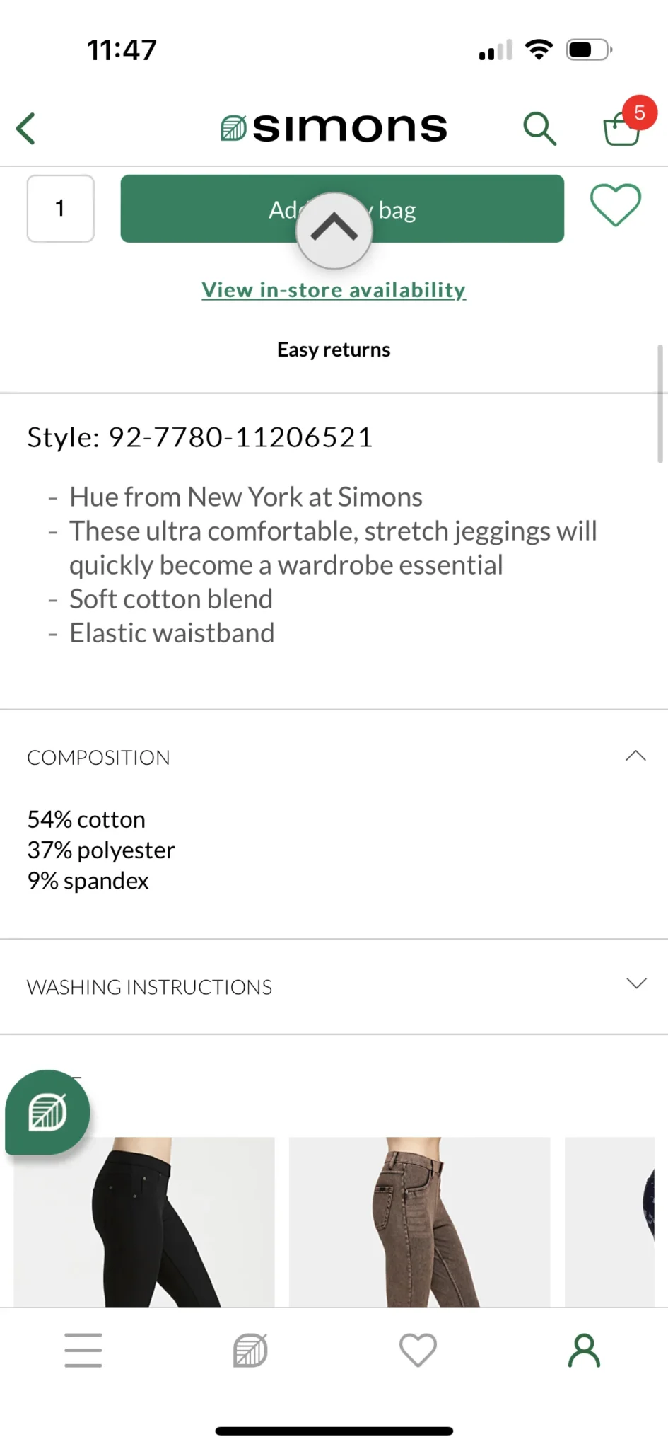 Image for Hue High-Rise Essential Jeggings XS