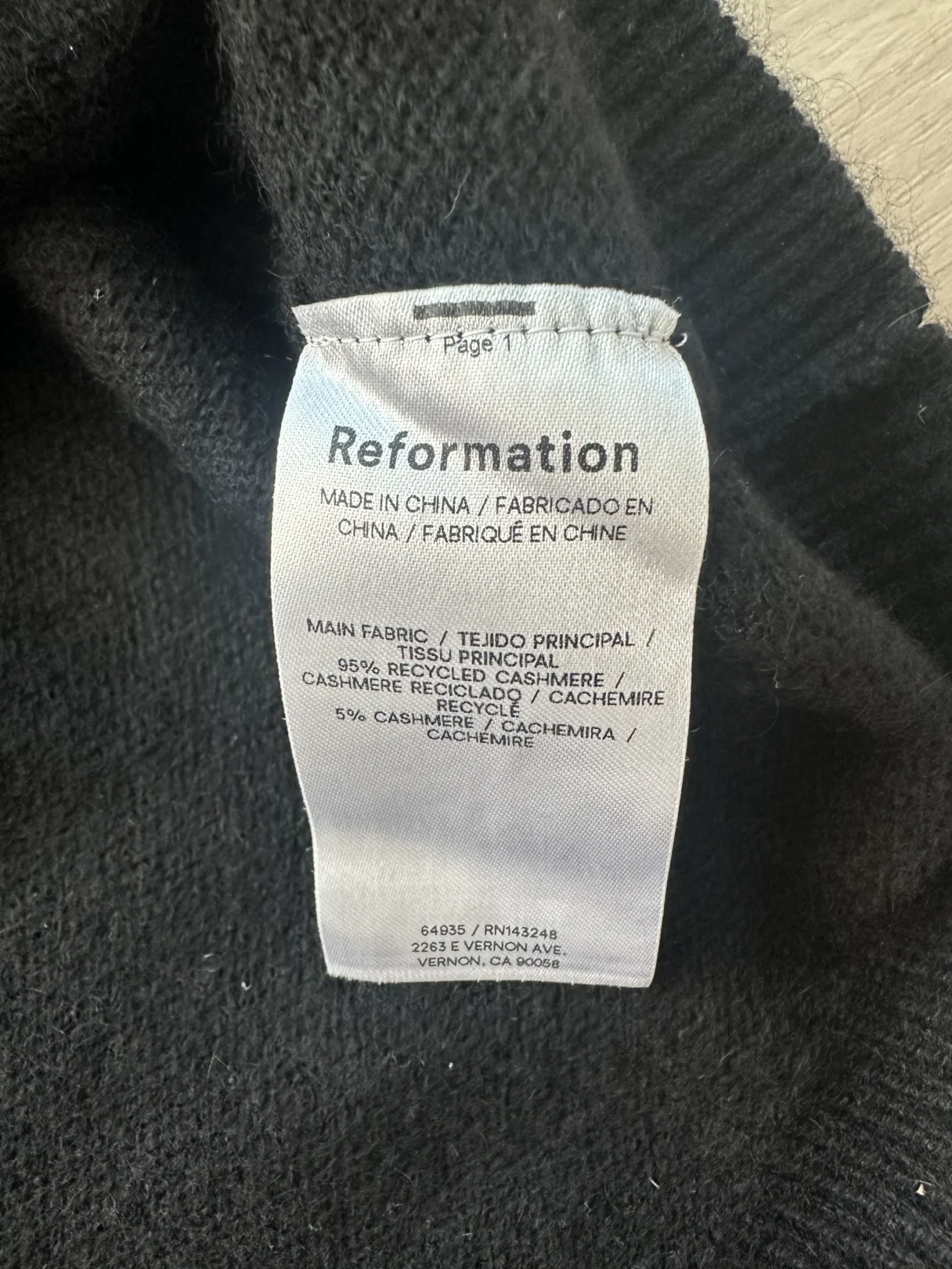 Image for Reformation Bell Mini Cashmere Dress XS