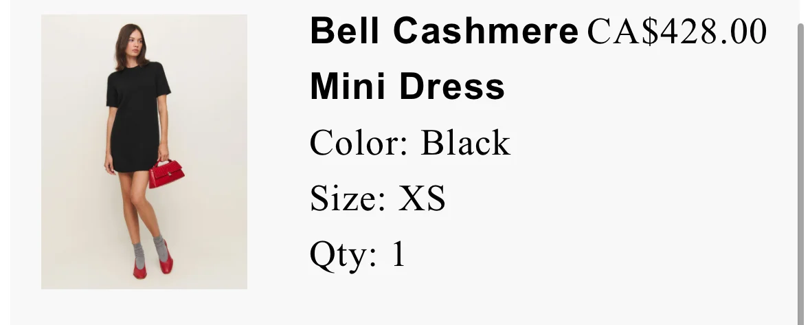 Image for Reformation Bell Mini Cashmere Dress XS