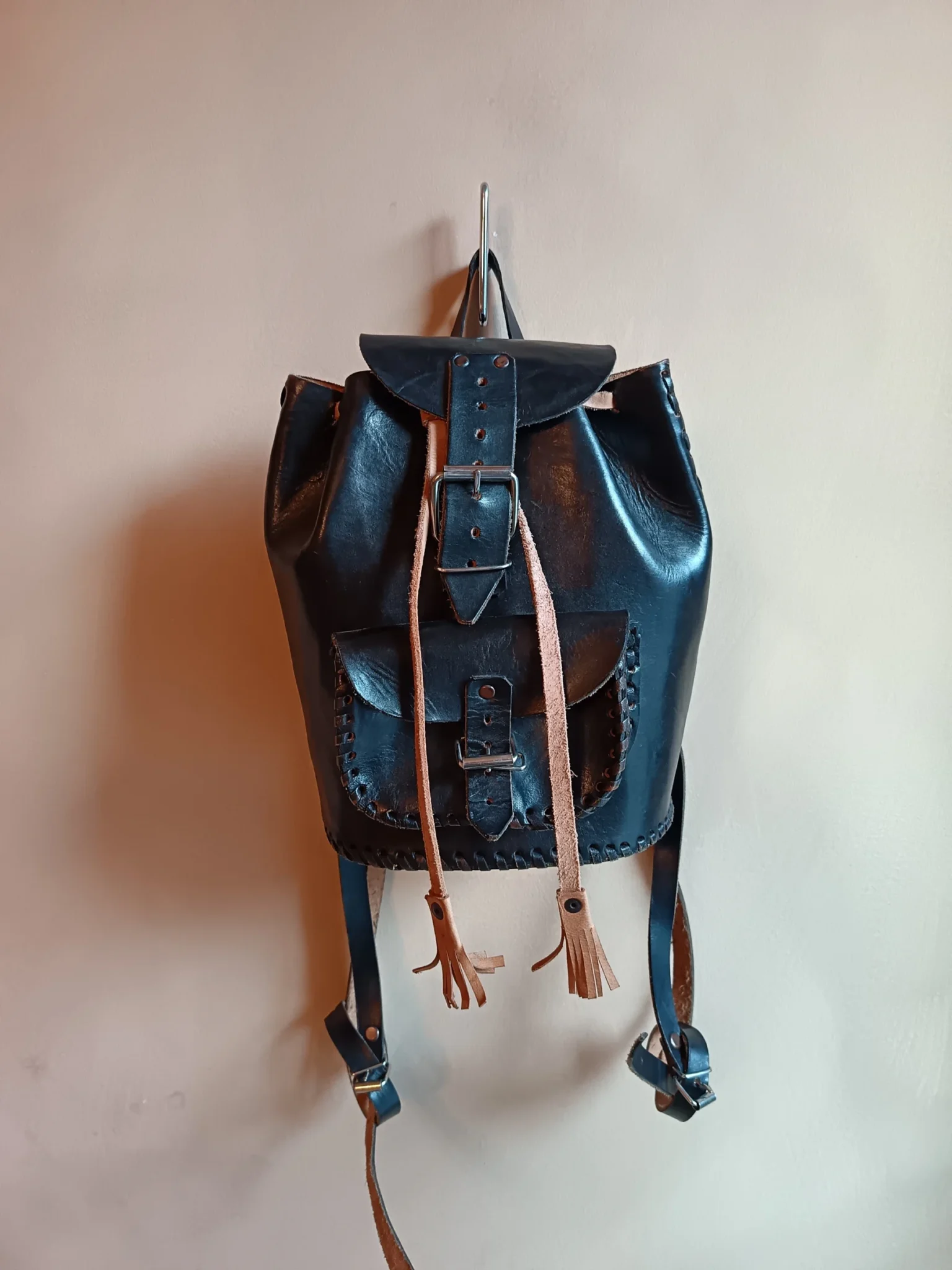 Featured image for Black vintage leather backpack