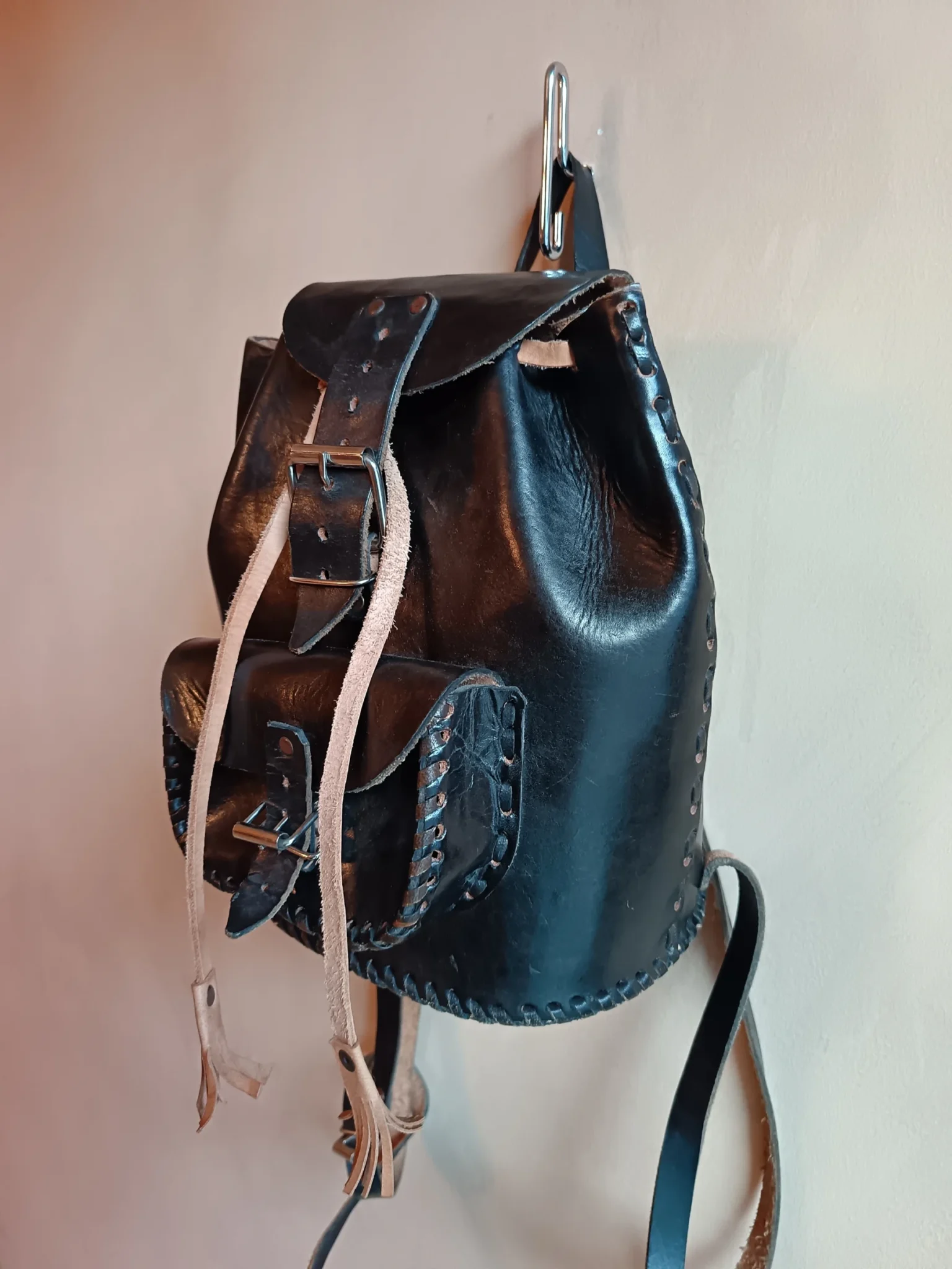 Image for Black vintage leather backpack