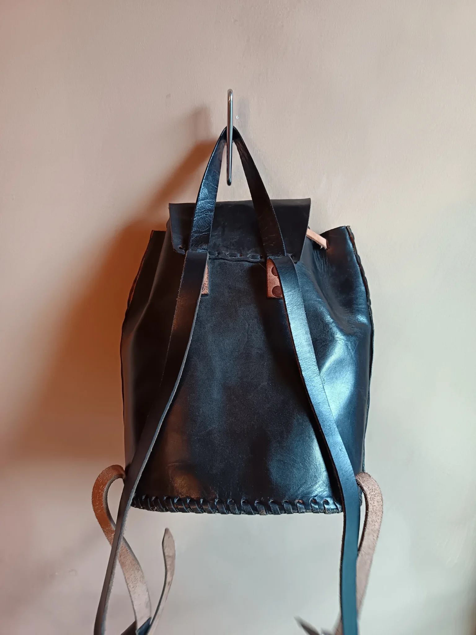 Image for Black vintage leather backpack
