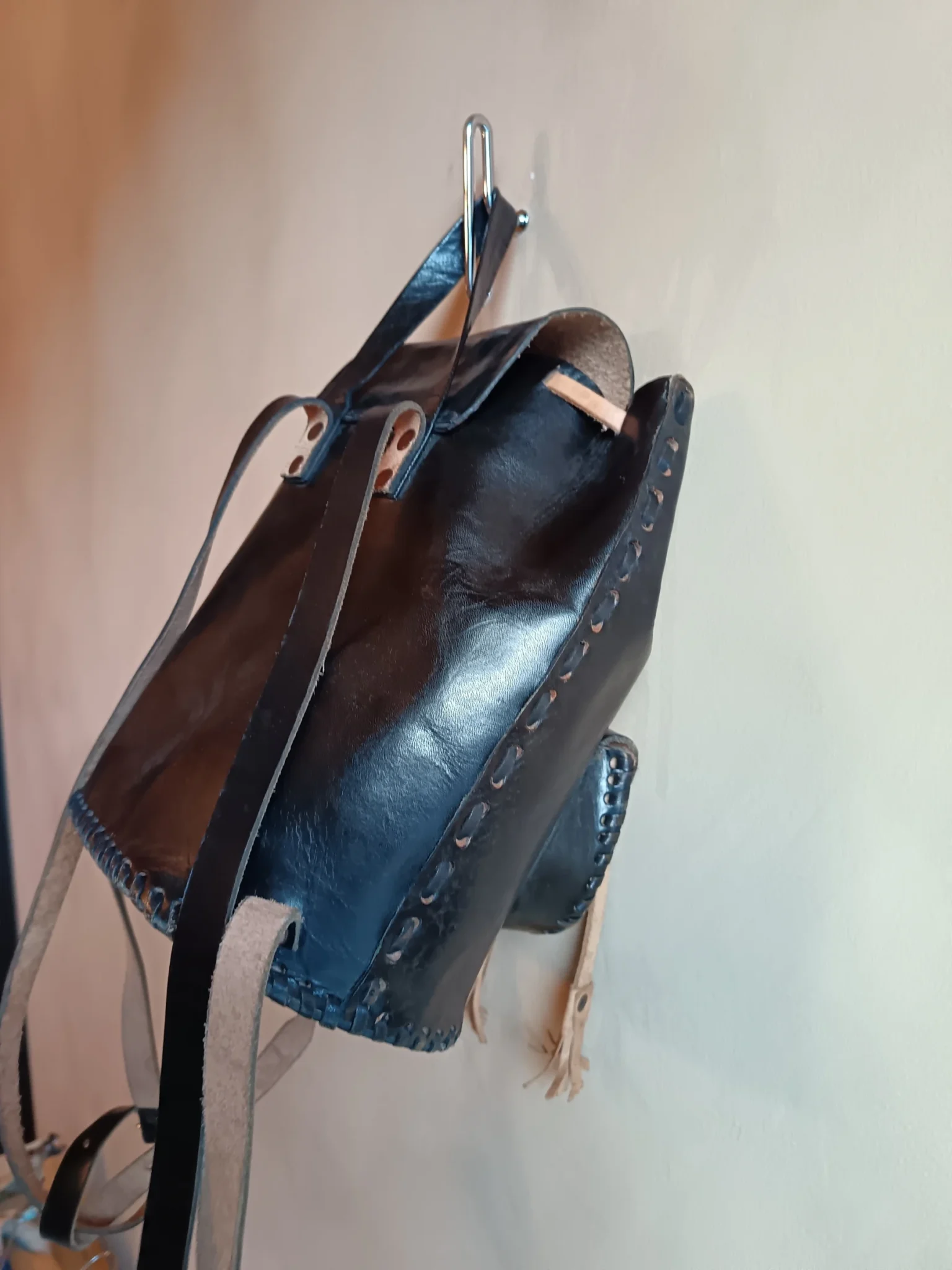 Image for Black vintage leather backpack