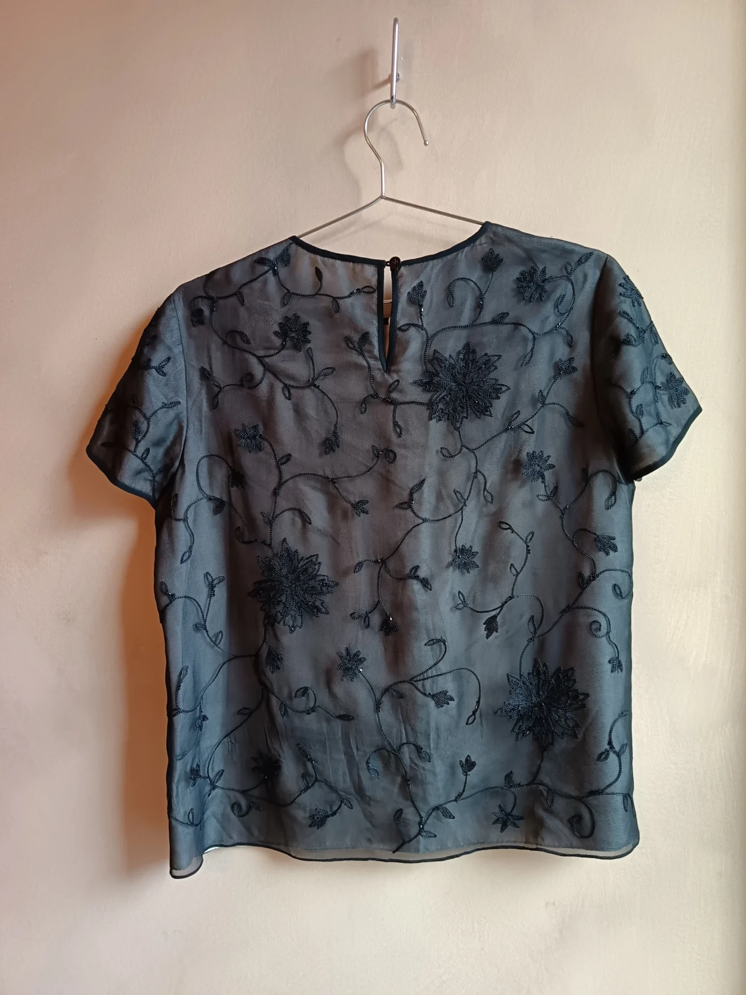 Image for Black blouse in embroidered silk, vintage style