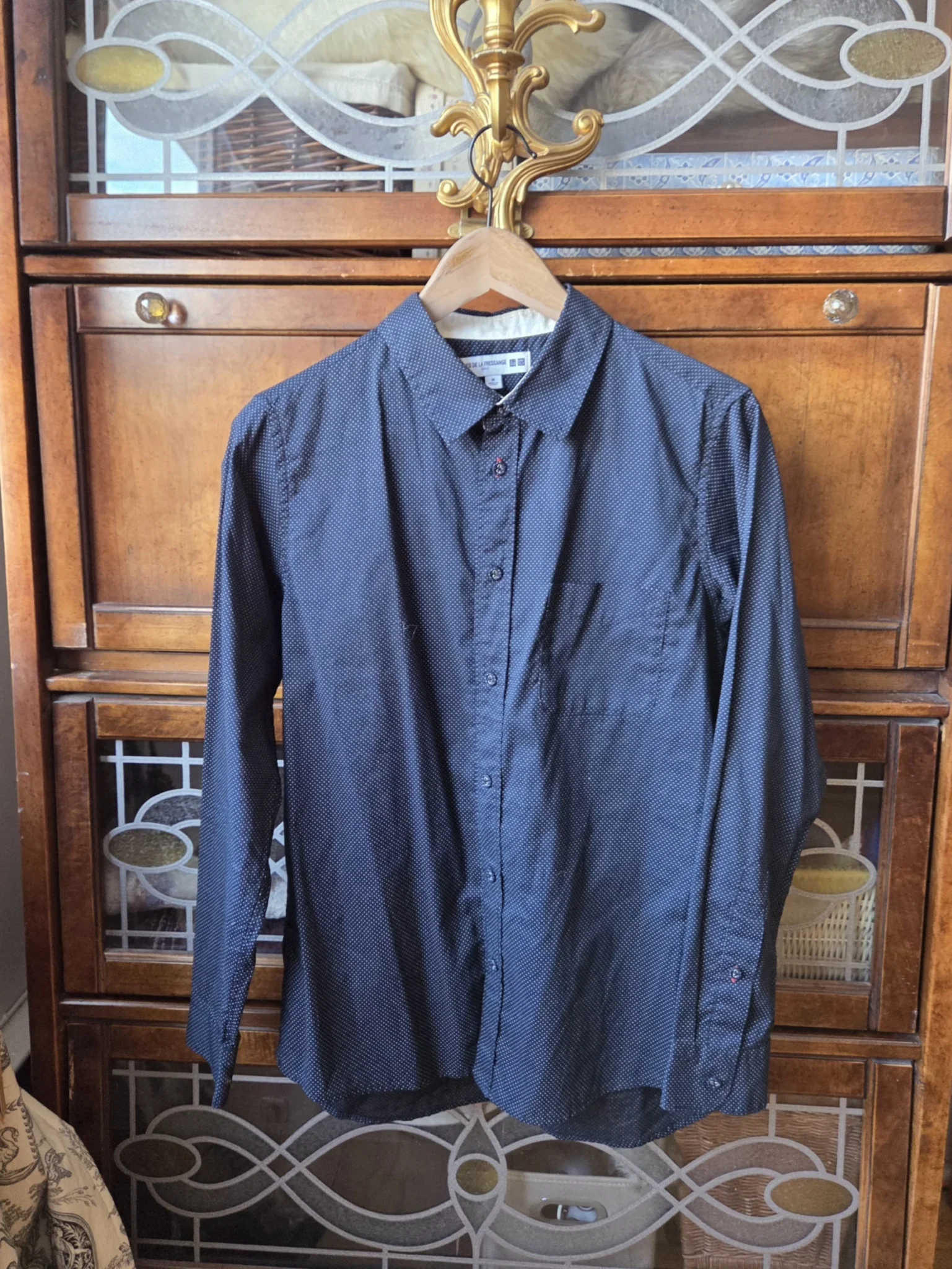 Image for Ines de la Fressange-Chemise bleu marine à pois blancs
