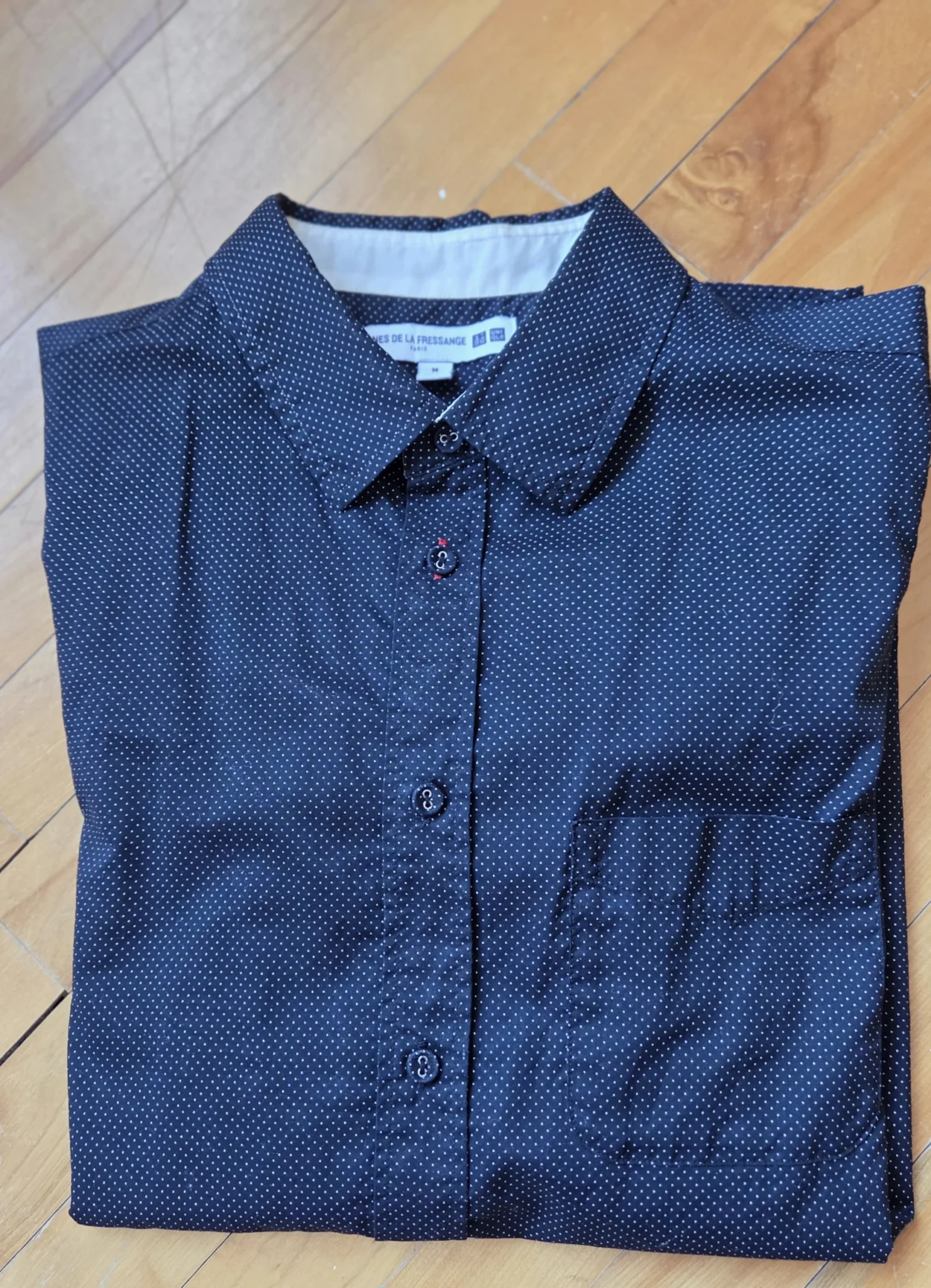 Image for Ines de la Fressange-Chemise bleu marine à pois blancs