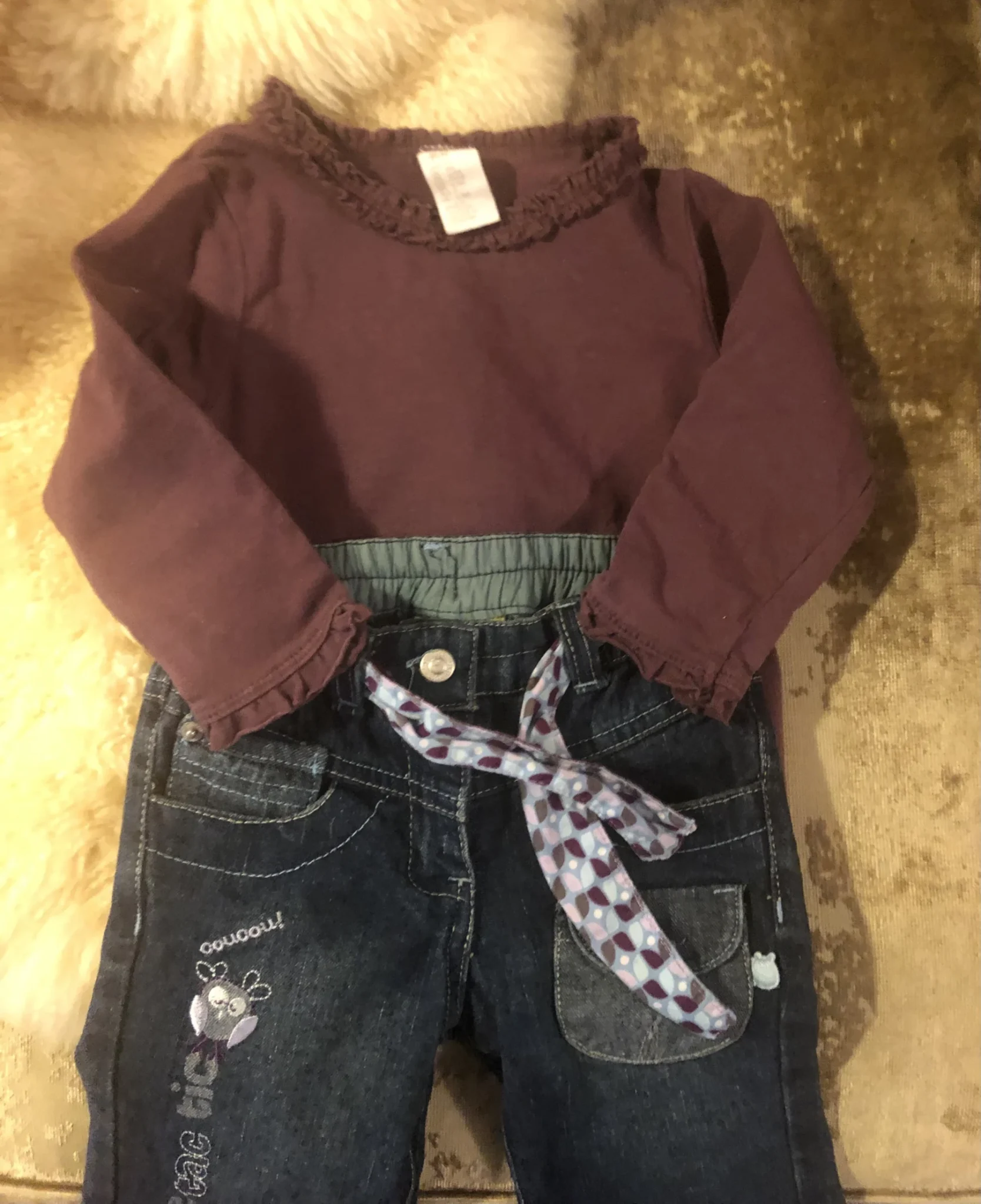 Image for Jeans bleu bébé unisexe ceinture amovible, 6 mois