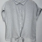 Featured thumbnail for Light grey-blue top with white polka dots