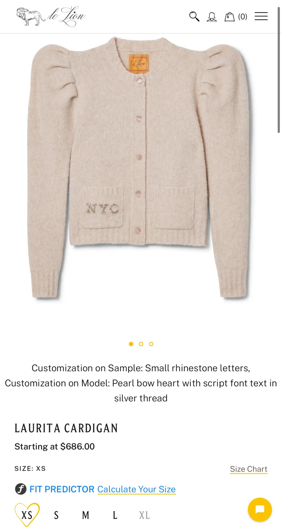 Image for Le Lion Laurita Puff Sleeve Cardigan XS
