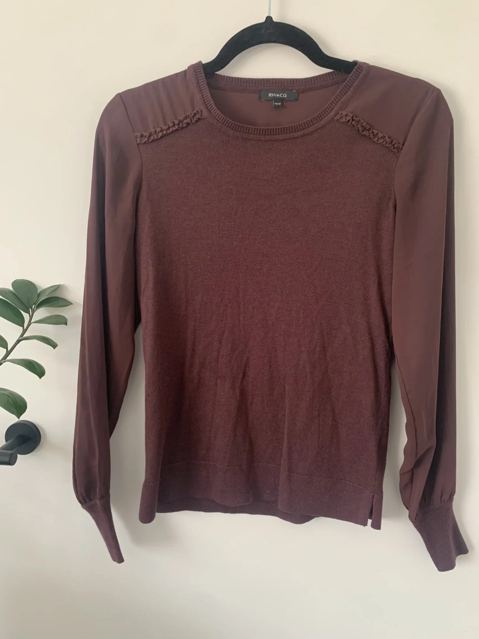Featured image for RW&CO burgundy jumper with satin sleeves - XS