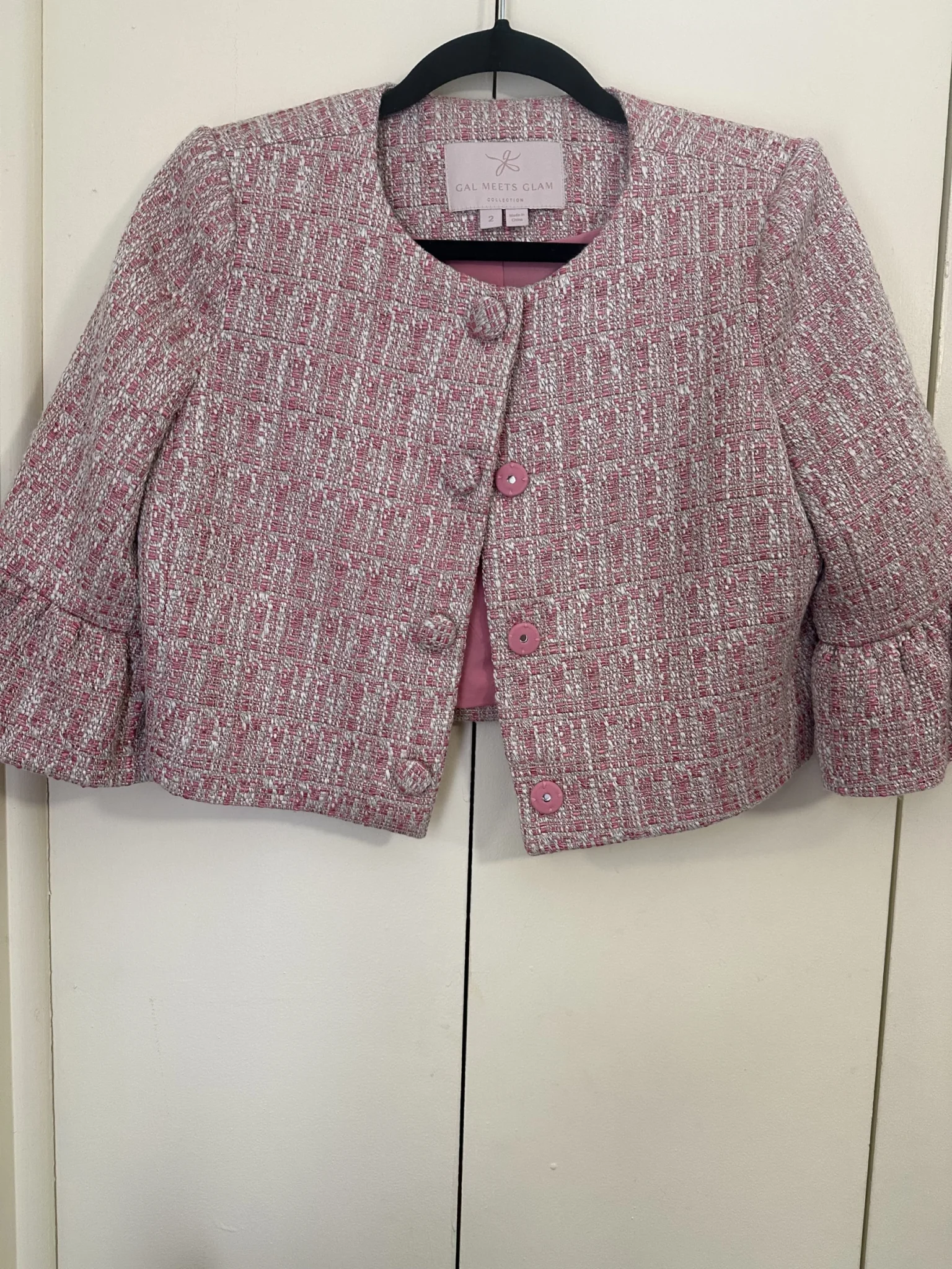 Featured image for Pink tweed cropped jacket - Gal meets glam size 2(xs/s)