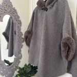 Featured thumbnail for Cape in taupe bouclé fabric - one size