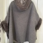 Thumbnail for Cape in taupe bouclé fabric - one size