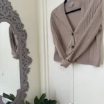 Thumbnail for Tristan beige ribbed cardigan size xs