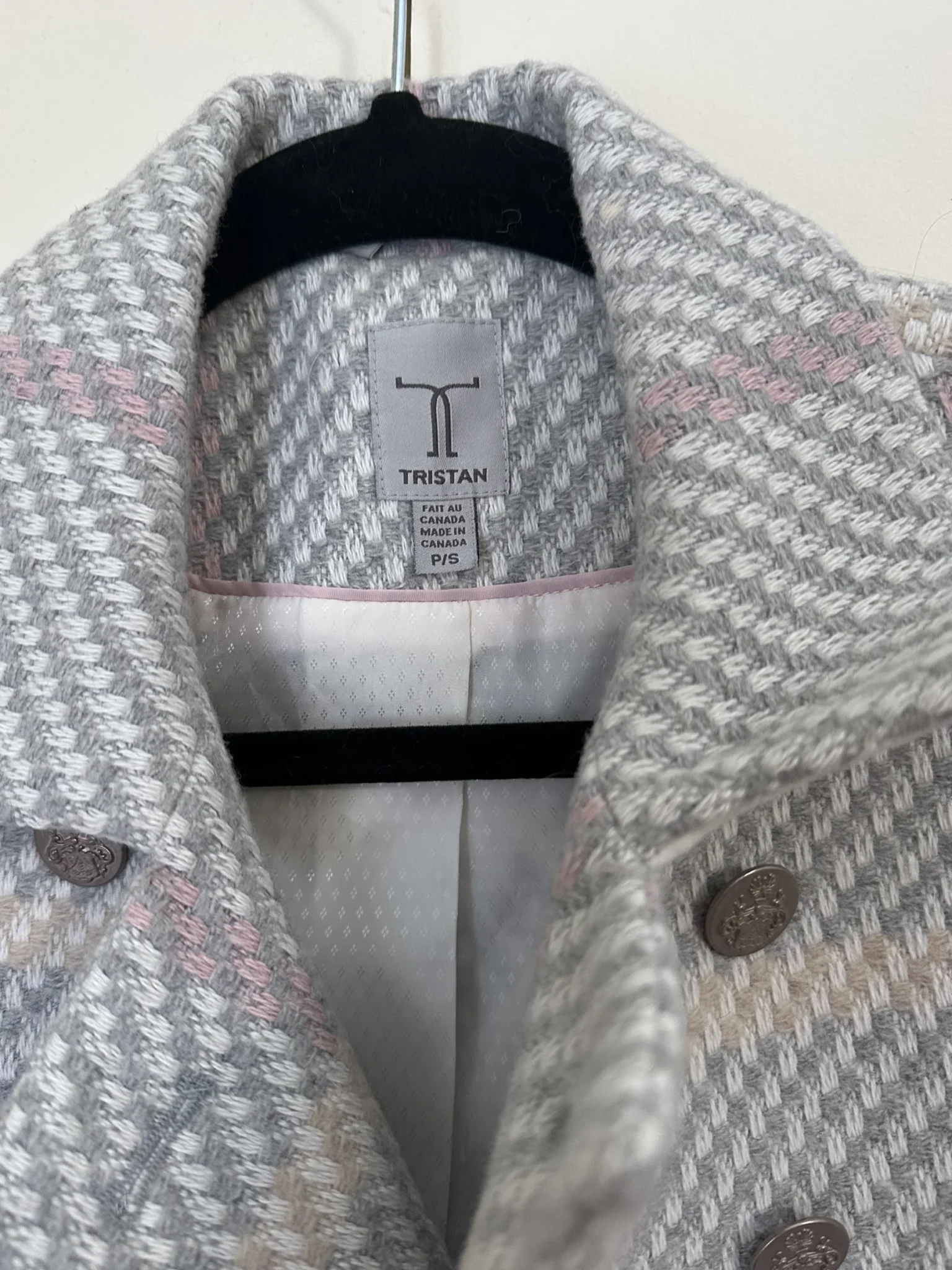 Image for Tristan pearl grey and pink tweed jacket size small