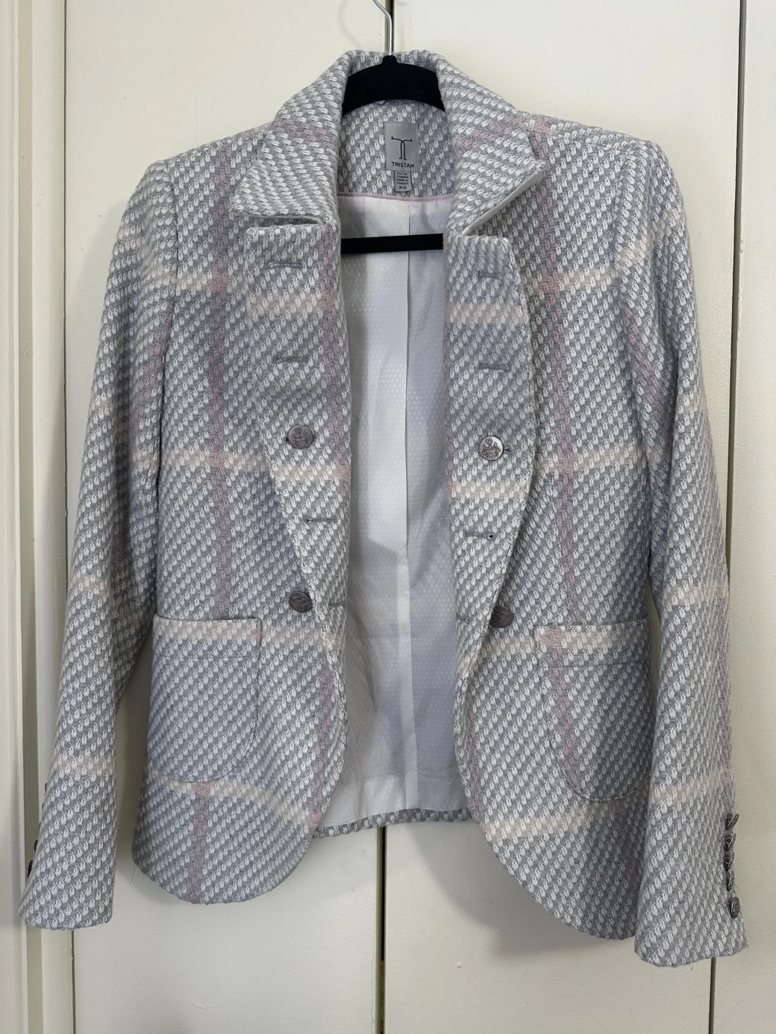 Image for Tristan pearl grey and pink tweed jacket size small