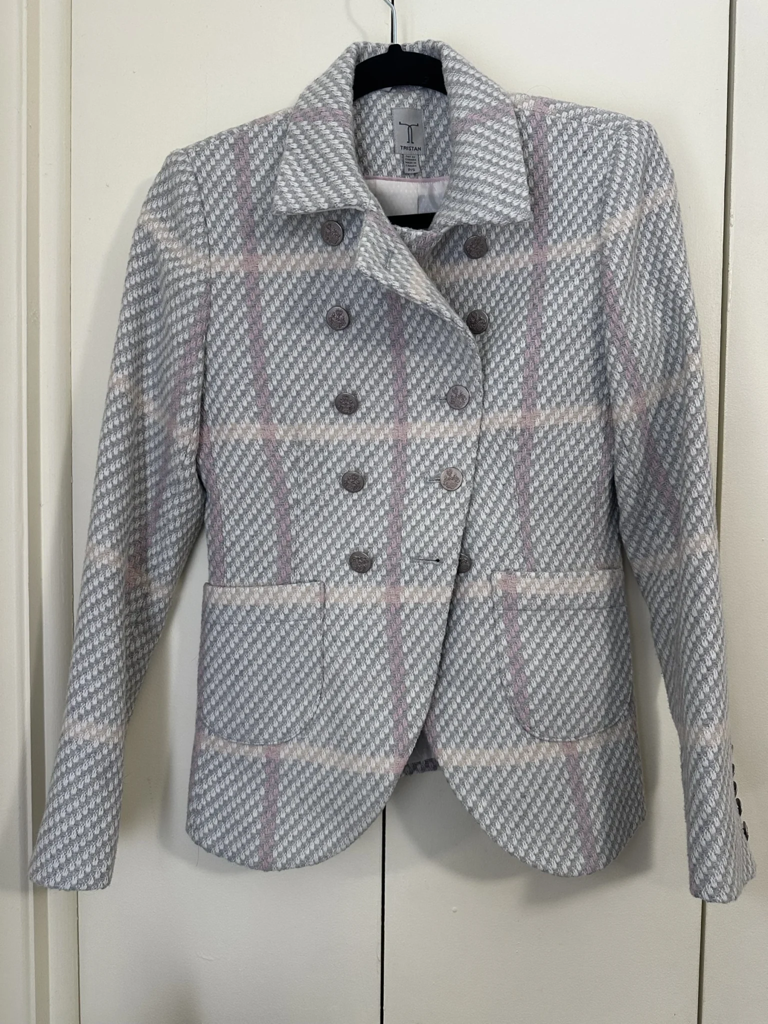 Image for Tristan pearl grey and pink tweed jacket size small
