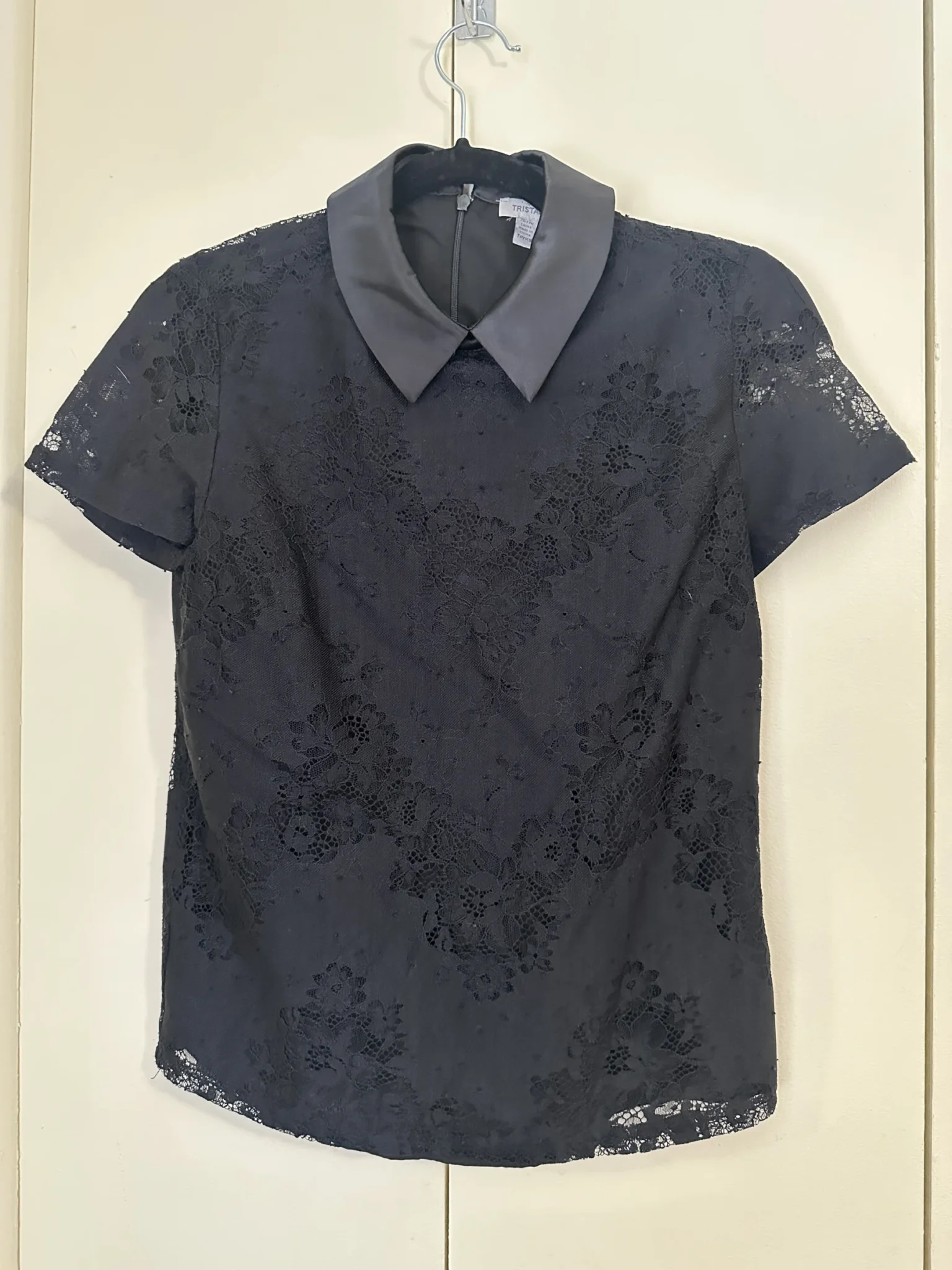 Image for Black lace top with satin collar - Tristan size xs