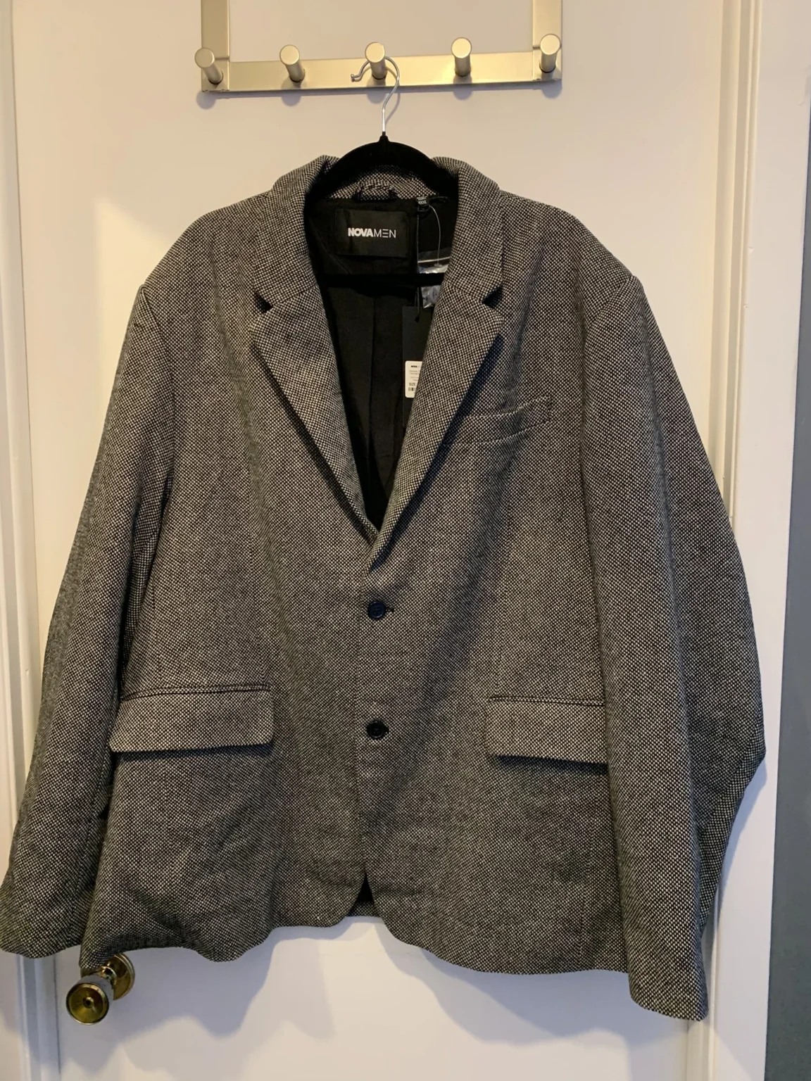 Featured image for Blazer ajusté en tweed anthracite – Mélange Laine (Taille XXXL, convient XXL)