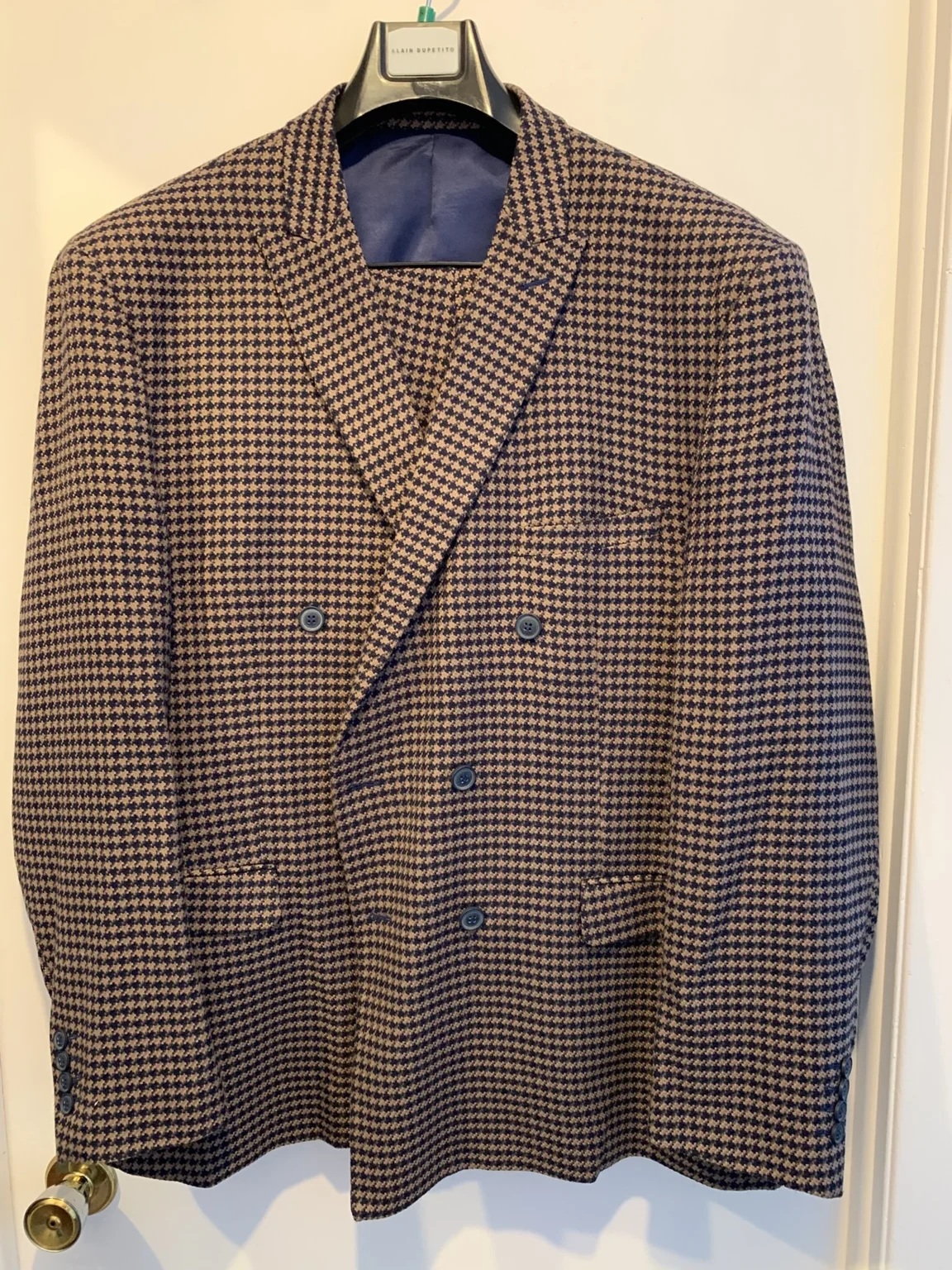 Featured image for Alain Dupetit Double Breasted Suit - Houndstooth Navy & Tan - 54R / 48W