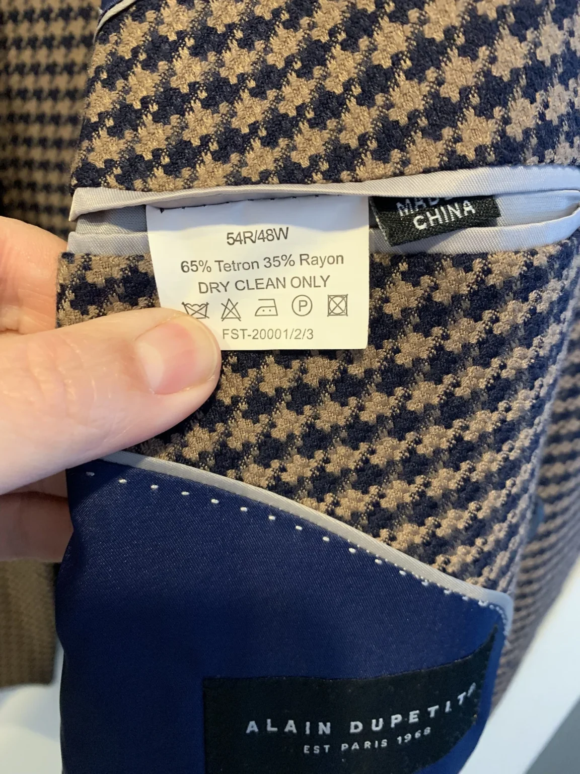 Image for Alain Dupetit Double Breasted Suit - Houndstooth Navy & Tan - 54R / 48W