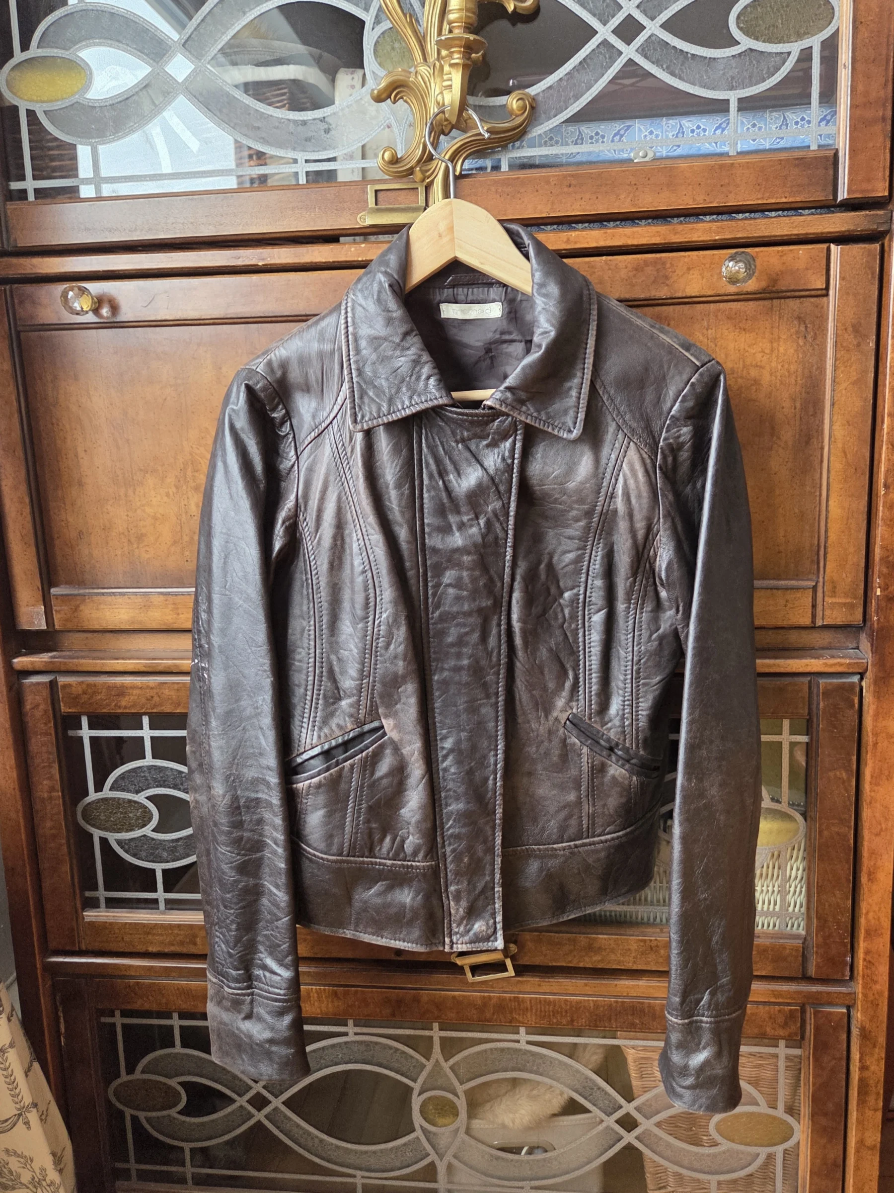 Promod-Veste en cuir d'agneau souple marron foncé Promod seconde main