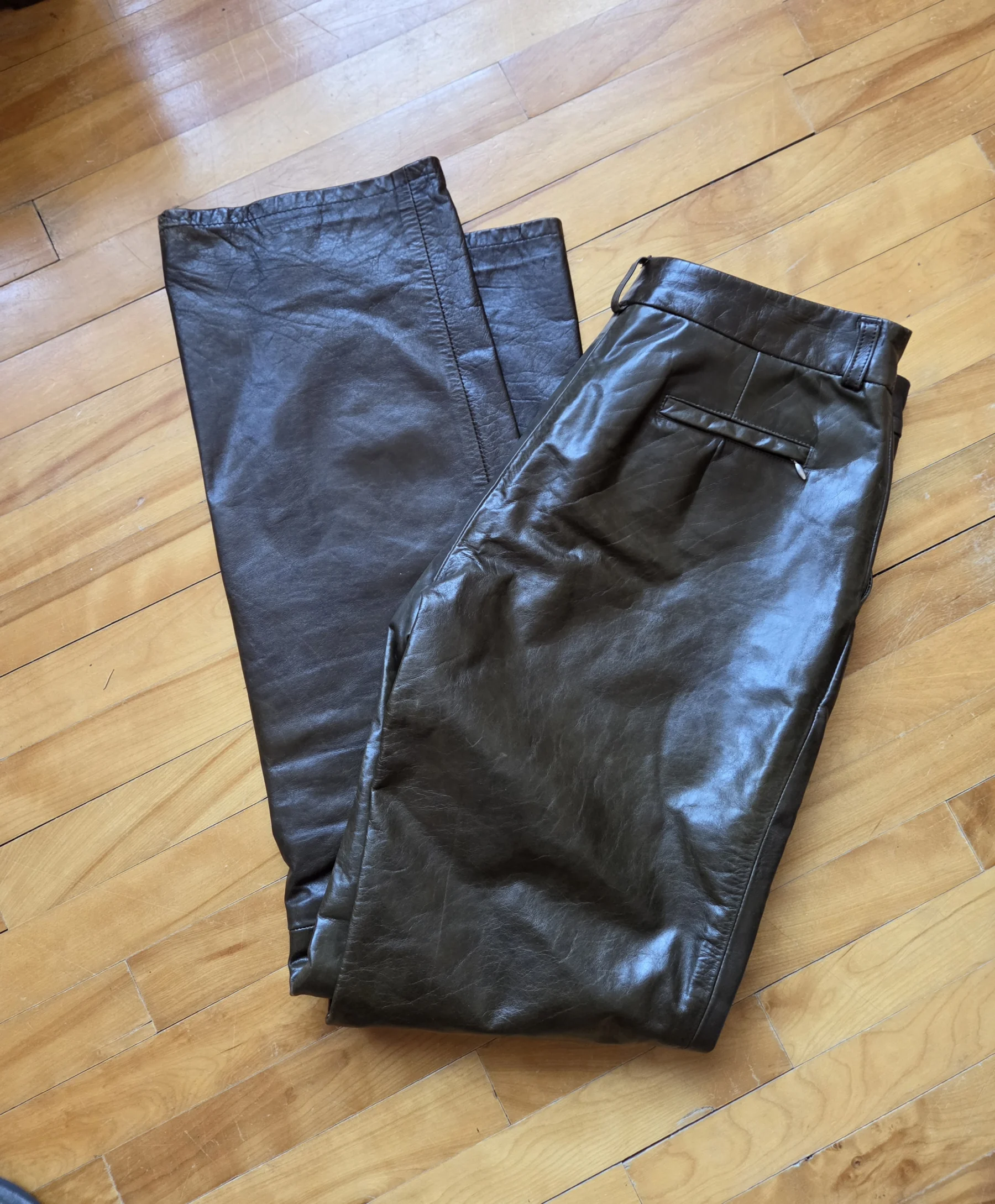 RUDSAK-Pantalon vintage en cuir vert olive Rudsak seconde main