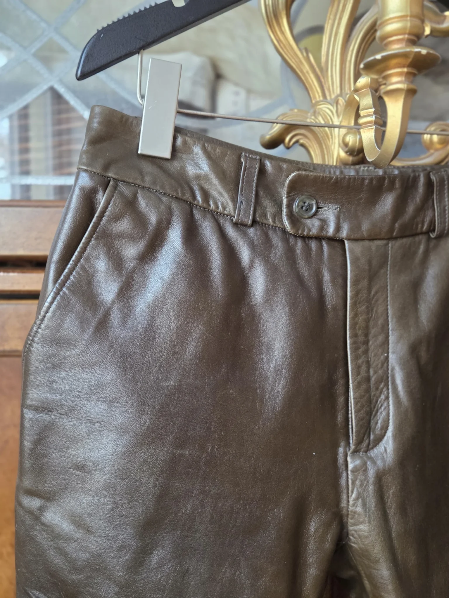 Image for RUDSAK-Vintage olive green leather trousers