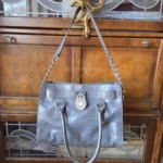 Featured thumbnail for Michael Kors HAMILTON bag in crocodile grey leather