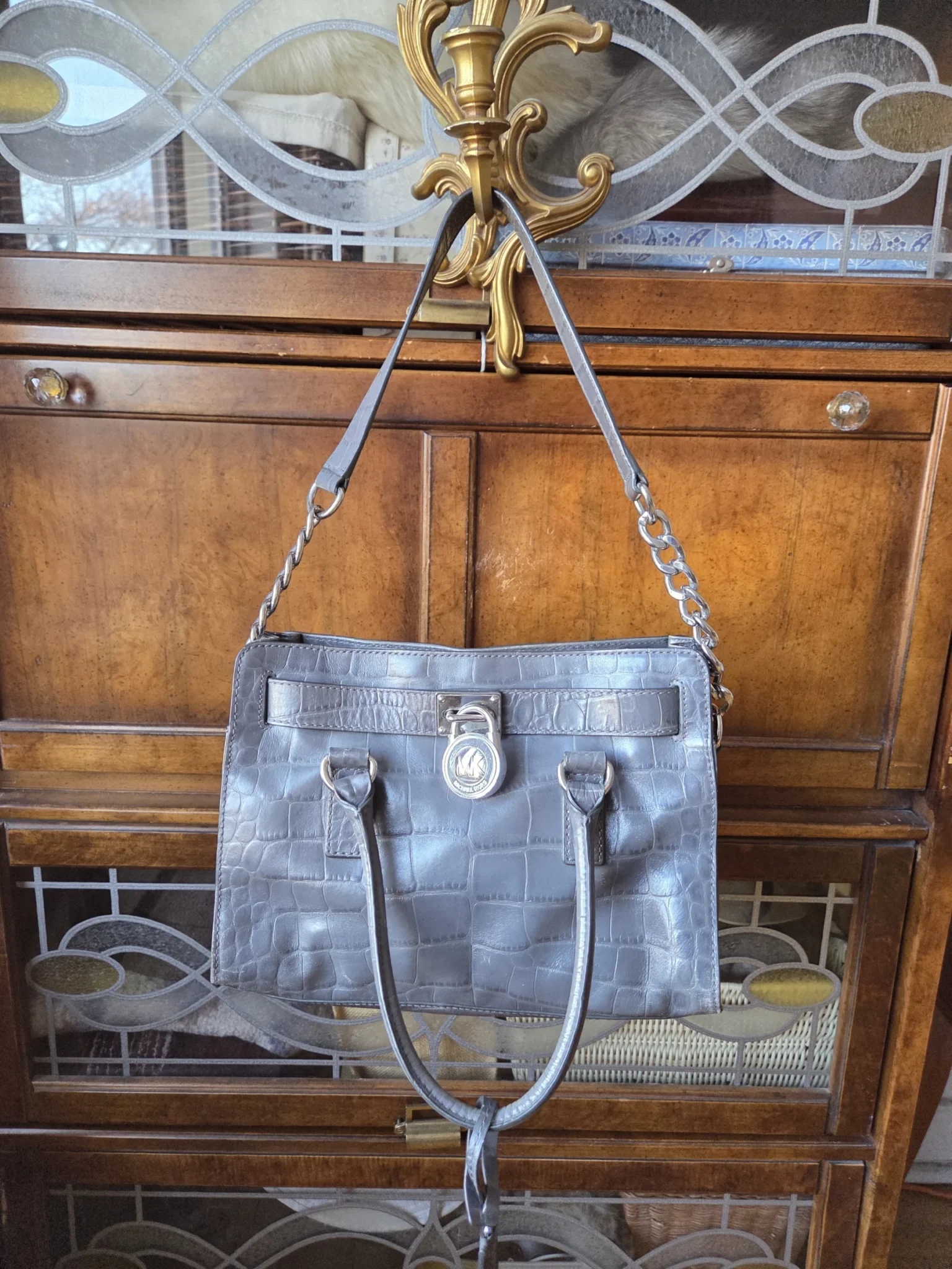 Featured image for Michael Kors HAMILTON bag in crocodile grey leather