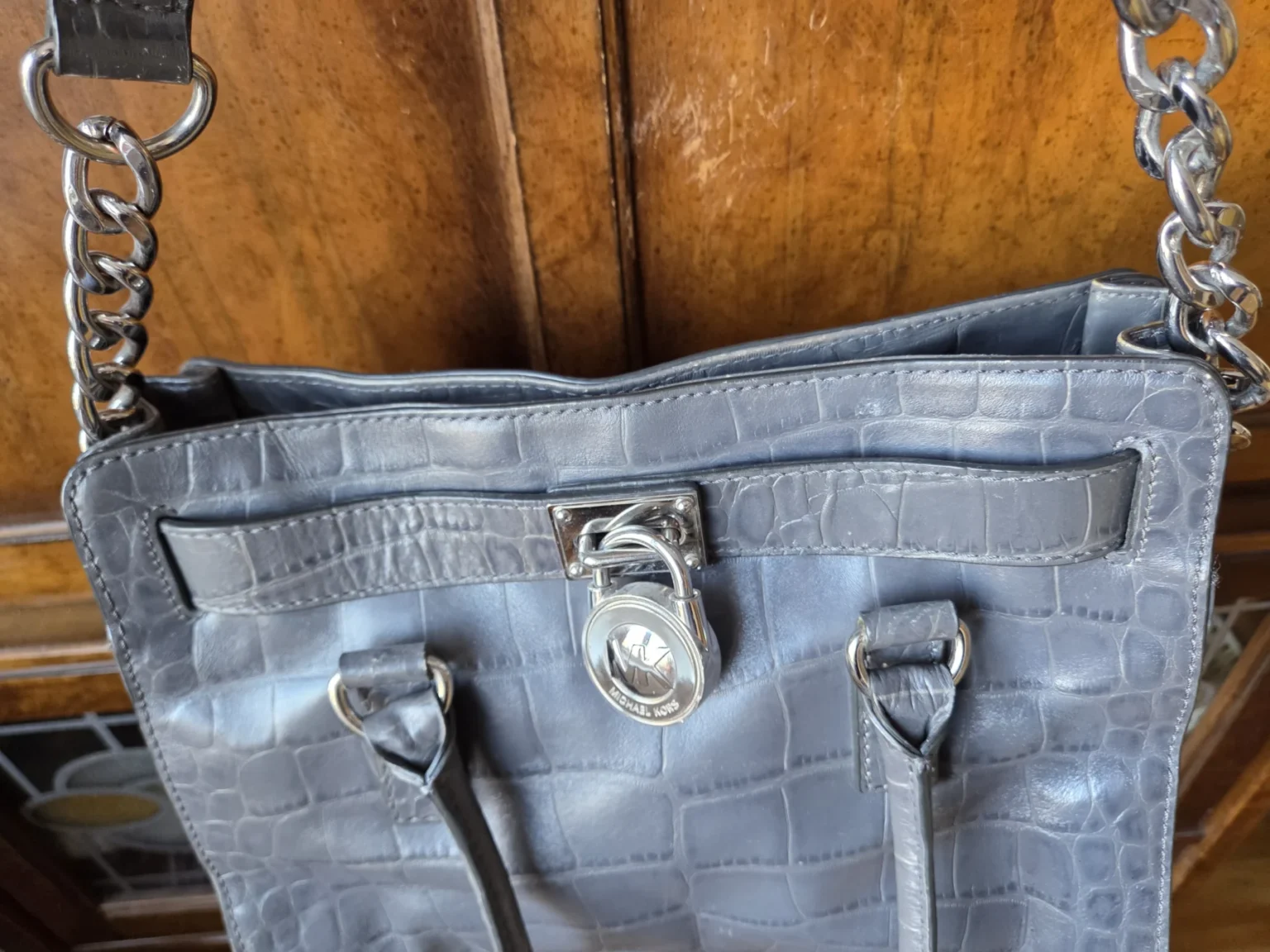 Image for Michael Kors HAMILTON bag in crocodile grey leather