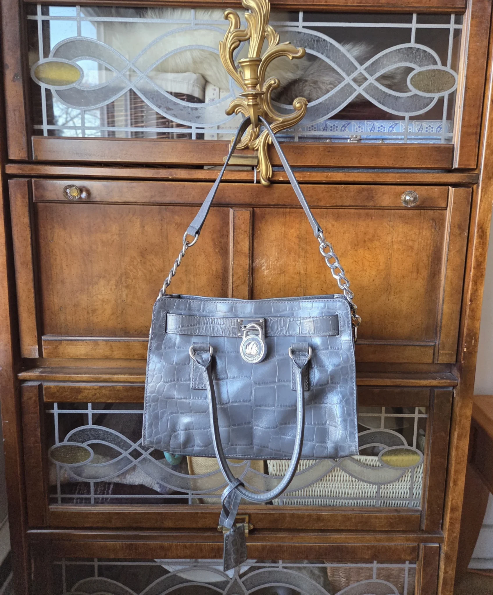 Image for Michael Kors HAMILTON bag in crocodile grey leather