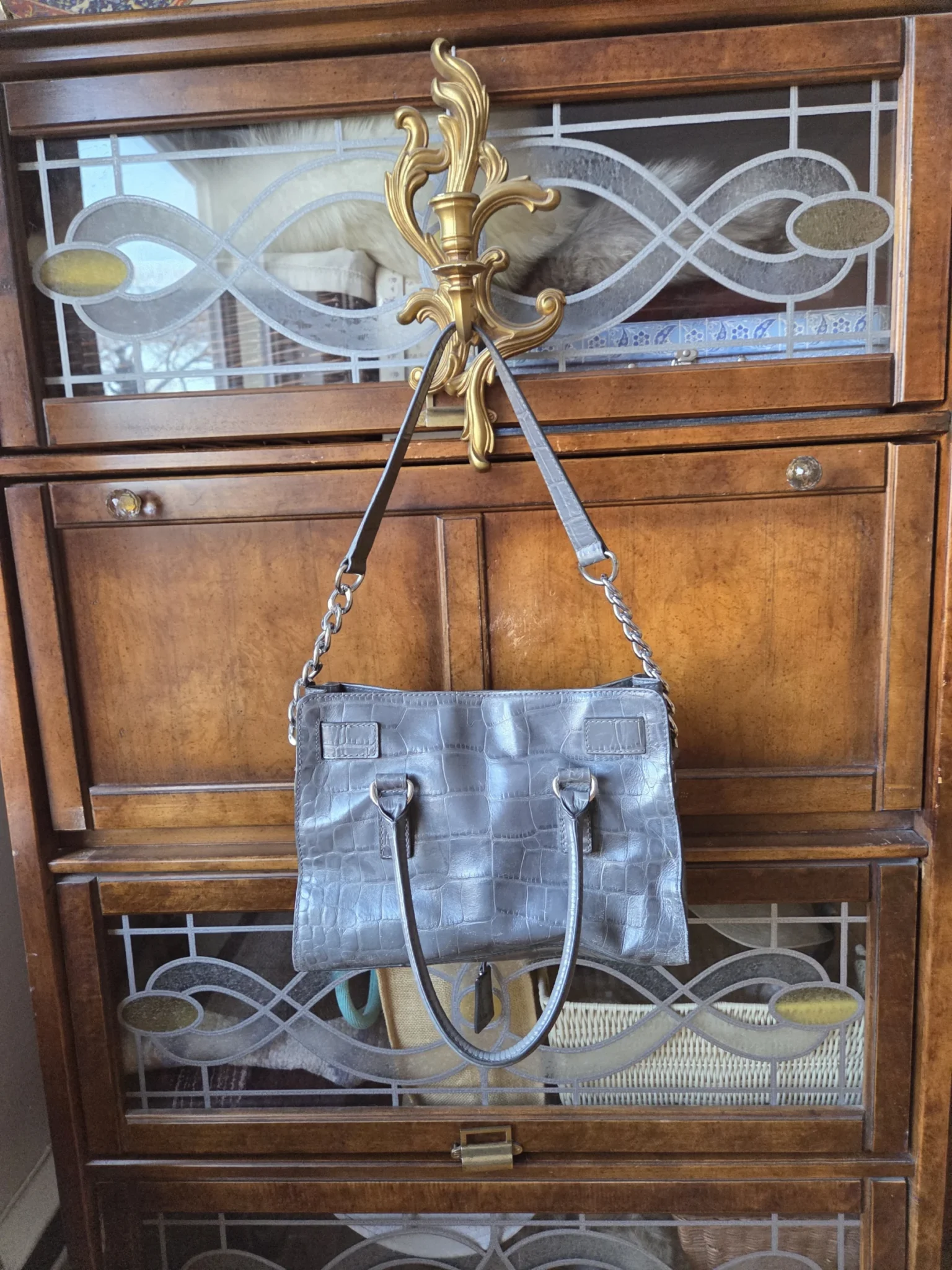 Image for Michael Kors HAMILTON bag in crocodile grey leather