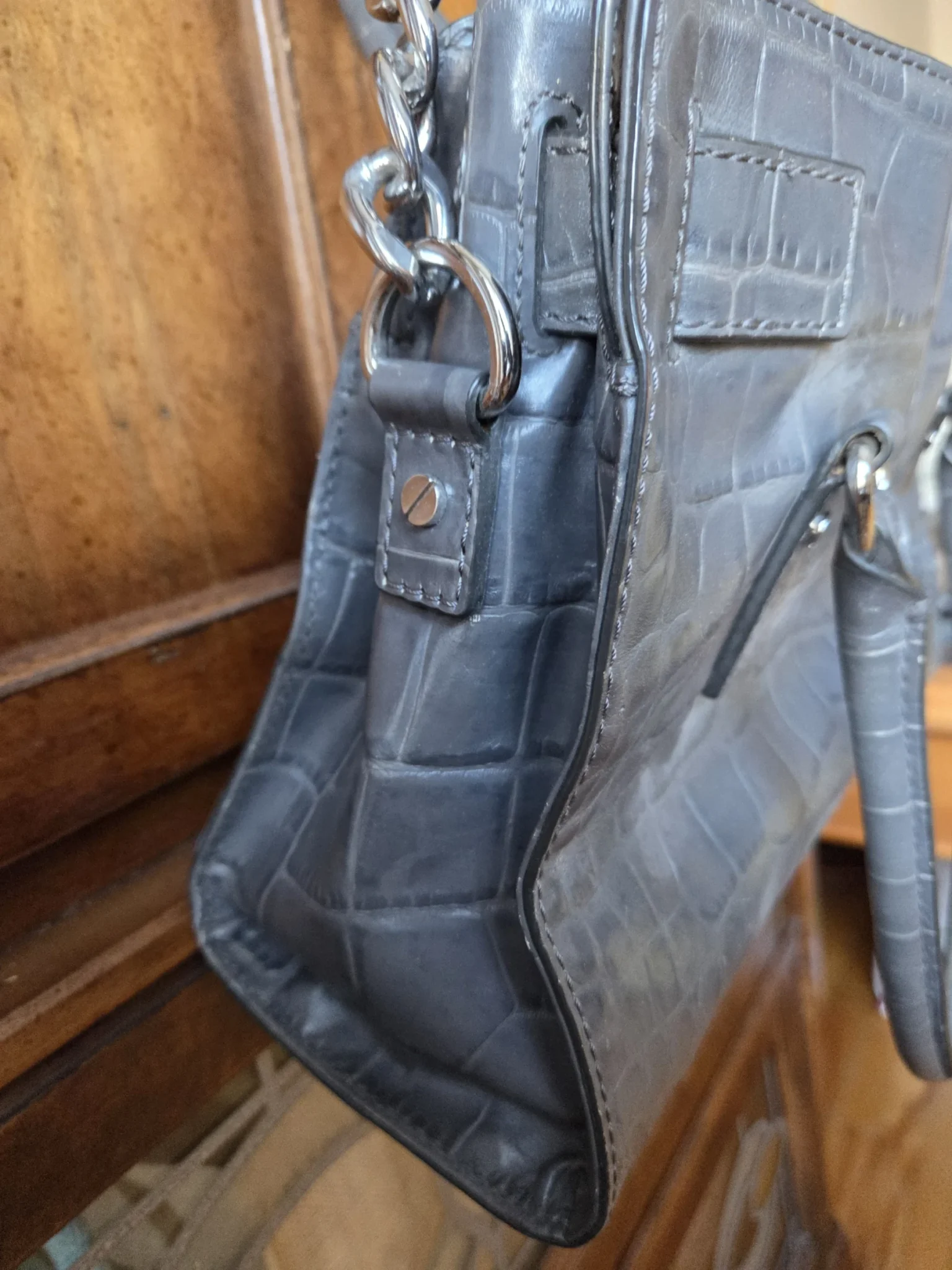Image for Michael Kors HAMILTON bag in crocodile grey leather