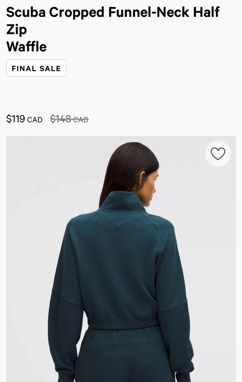 Image for Lululemon Scuba Cropped Funnel-Neck Half Zip XS